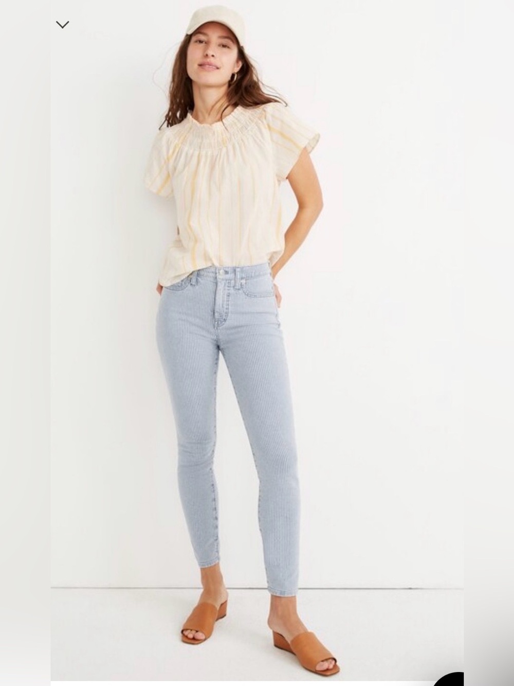 Madewell 9" Mid-Rise Skinny Crop Ankle Jeans Piper Stripe Blue White Size 28